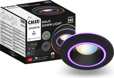 Produktbild von Calex Smart LED Einbaustrahler Halo, Schwarz, RGB-Farben & kalt- bis warmweiß Licht, dimmbar, WLAN App- & Sprachsteuerung