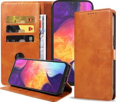 Produktbild von Geschikt voor Samsung  Galaxy A50 Telefoonhoesje Kunstleer met Magnetisch lipje en Pasjeshouder Book  Case met Klepje - Bruin - Smartphonica