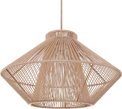 Produktbild von BELIANI Hängelampe Beige Baumwolle 1-Flammig mit Schirm Gitter-Design Geometrisch Rund Langes Kabel Modern Boho Wohnzimmer Esszimmer Beleuchtung