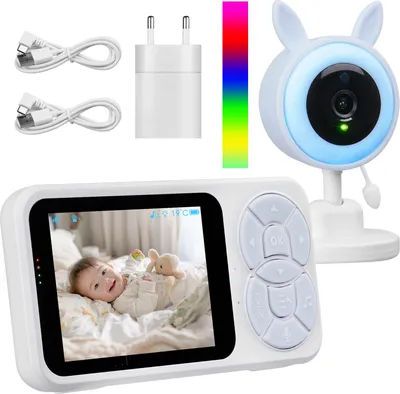 Produktbild von Baby Monitor mit Kamera & 3,5" IPS Display, Nachtsicht, VOX, Gegensprechfunktion, Temperaturüberwachung & Schlaflieder, für Babys & Kinder