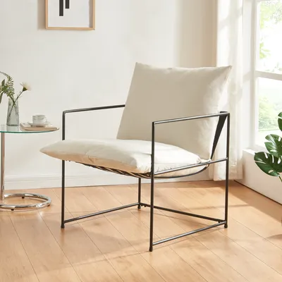 Immagine prodotto di Poltrona imbottita 'Utsjoki' 90 x 61 x 70 cm con struttura in metallo e cuscini imbottiti nero/beige