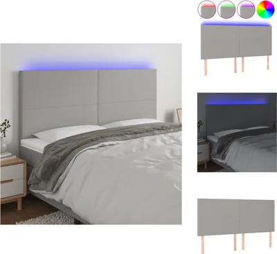 Produktbild von vidaXL LED Kopfteil Hellgrau 200x5x118/128 cm Stoff -  Kopf- & Fußenden