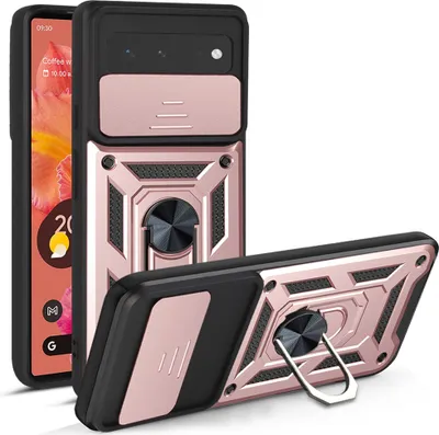 Produktbild von Google Pixel 6 Hülle mit 360° Drehbarer Magnetische Ring Ständer Halter Dia Kameraschutz TPU Bumper Silikon Schutzhülle für Google Pixel 6 Rosa