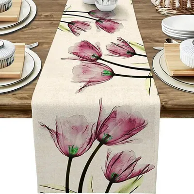 Produktbild von Bunter Frühlings-Tischläufer (Maschinenwaschbar, verziert mit frühlingshaften Blumenmustern – eine perfekte Tischdekoration für Ostern; Material: Baumwolle/Polyester)