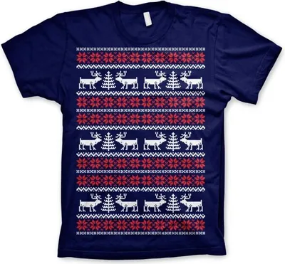 Produktbild von Christmas Knit Pattern White/Red T-Shirt - XX-Large - Navy