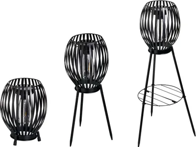 Produktbild von LED Solar Stehlampe Stehleuchte Tischlampe mit warmweißem Licht für den Außenbereich 66cm hoch Streifen schwarz