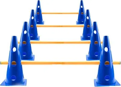 Produktbild von Agility-Set mit 10 Kegeln – Höhe 0,8 cm – verstellbare Sprunghöhe – ideal für Trainingsübungen