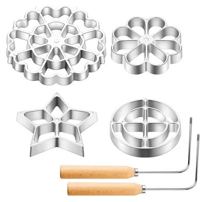 Produktbild von 6 Stück Bunuelos-Form aus Rosetteneisen aus Aluminiumlegierung mit Holzgriff, mit Sternblume, für Küche, Backen, Kochen, Bunuelos- Rosetten