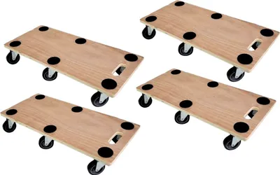 Produktbild von Mega Deal 4x Profi Transportroller HERCULES | BxT 30x68 cm | Traglast 300 kg | 6 Gummirollen & Griff | Sperrholzplatte | Rollbrett für Möbel Möbelroller Transporthilfe für Umzug Pflanzen Werkstatt