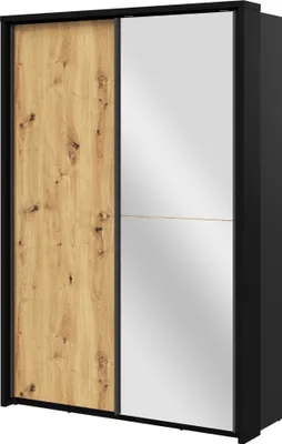 Produktbild von Furniture24 Schwebetürenschrank Kleiderschrank AR-21 ARTI Garderobenschrank Schrank Schiebetür Schiebeschrank mit Spiegel, Kleiderstangen, 5 Einlegeboden Schwarz/Artisan Eiche, 160 cm breit