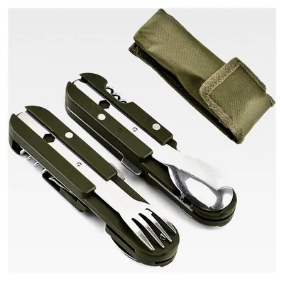 Produktbild von Edelstahl Besteck 5 in 1 Klappbesteck für Camping, Outdoor und Reisen