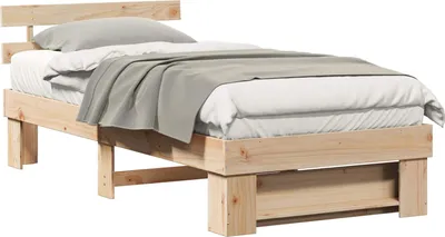 Produktbild von vidaXL Bettrahmen mit Kopfteil Braun 90 x 200 cm Massives Kiefernholz