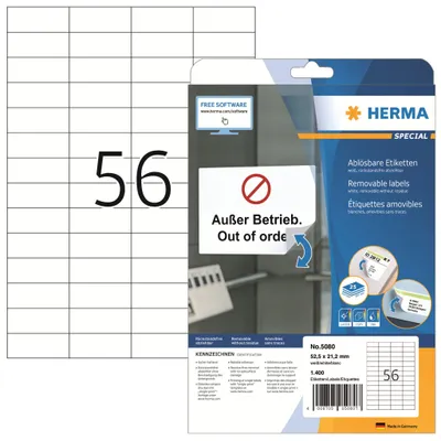 Produktbild von Etiketten A4 weiß 52,5x21,2 mm Movables/ablösbar Papier matt 1400 St.
