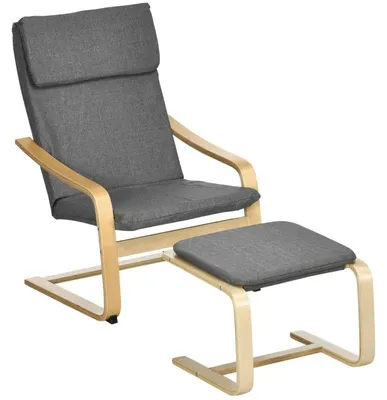 Zdjęcie produktu dla Fotel z podnóżkiem - wygląd lnu | Kolor: Szary + Naturalny | Wymiary: 66,5 x 80 x 99 cm