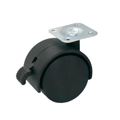 Produktbild von Möbelrolle Durchmesser 50mm/40kg, Platte mit Bremse | Möbelroller | Räder für Möbel, Bürostuhl, Beistellbett, Schreibtischstuhl, Hocker | Stuhl-Rad | Schwarz