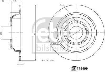 Produktbild von 2x FEBI BILSTEIN Bremsscheibe 179499 hinten 53mm 4 0kg 271mm
