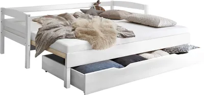 Produktbild von Relita EMILIA Funktionsbett, Buche massiv weiß, 90/180x200 cm, Bettschublade, 10 cm Bettumrandung durchgängig geschlossen, Nachbildung beschichtet, EB2041117+KB1591117