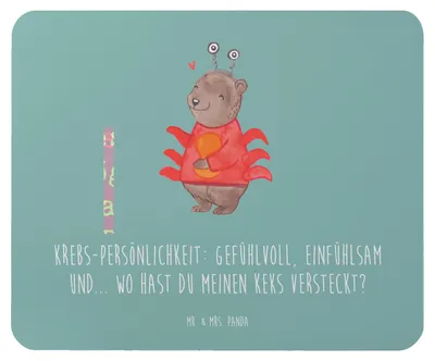 Produktbild von Mr. & Mrs. Panda Mauspad Krebs Gefühlswelt - Meeresbrise - Geschenk, Mousepad, Einfühlungsvermögen, Geschenke Sternzeichen, Gefühle, Emotionalität, Tierkreiszeichen, pc