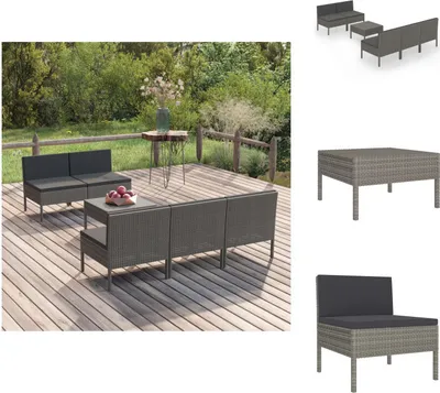 Produktbild von vidaXL 6-tlg. Garten-Lounge-Set mit Auflagen Poly Rattan Grau - Gartenmöbel-Sets