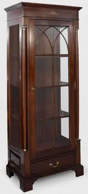 Image de Casa Padrino Luxe Vitrine Marron Foncé 70 x 45 x H. 192 cm - Armoire vitrine en acajou avec porte vitrée et tiroir - Meubles de salon en acajou de luxe