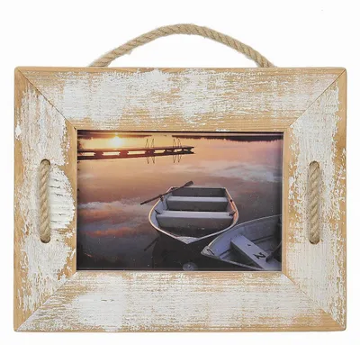 Immagine prodotto di Cornice con corda 15x20 cm Singel bianca in legno riciclato con cordino da appendere e vetro