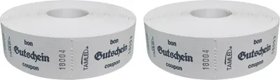 Produktbild von Bonrollen GUTSCHEIN weiss dreisprachig 2 Rollen je 1000 Abrisse perforiert