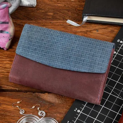 Image de Portefeuille pour femmes Belveder, en cuir véritable, modèle LP513, style vintage, couleurs marron et bleu