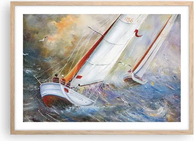 Produktbild von Gerahmtes Poster - Rahmen in heller Eiche - Segelboot Bild Regatta - 70x50 cm - Wand Bild - Wanddeko - Wandbilder - Wandposter - Bilderrahmen - Bilder - Kunstdruck - Wandbild - P2NAA70x50-4134