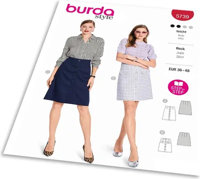 Obrázek produktu pro Střih Burda 5739 - Áčková sukně, propínací sukně, džínová sukně