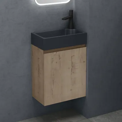 Immagine prodotto di doporro Mobile Bagno Sospeso con Lavabo Set di Mobili da Bagno, Mobile Sottolavabo per WC Ospiti 46x26x63cm Rovere chiaro, Seria Pisa02
