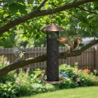 Productafbeelding van Elzusha - Buiskvormige Metalen Vogelvoeder met Eekhoornbeveiliging