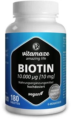 Produktbild von Biotin 10 mg hochdosiert vegan Tabletten 180 St