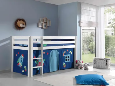 Produktbild von Vipack Spielbett Pino, Liegefläche 90x200 cm mit Textilset Vorhang "Astro"