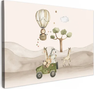 Produktbild von Wanddeko 60x40 cm - Kinder Bohemian - Safari - Heißluftballon, Wandbilder, Wanddeko Wohnzimmer, Bild