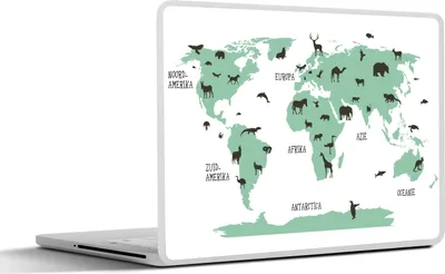 Produktbild von MuchoWow® Laptop Aufkleber Sticker Cover Weltkarte - Kinder - Tiere - Grün - Junge - Mädchen 36.5x27.5 cm - Laptop-Sticker