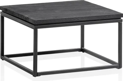 Immagine prodotto di WOHNLING Tavolino da salotto 60x60x35 cm Legno massello di mango / Metallo Nero Tavolino quadrato Tavolino da salotto con venature naturali del legno Tavolino da caffè