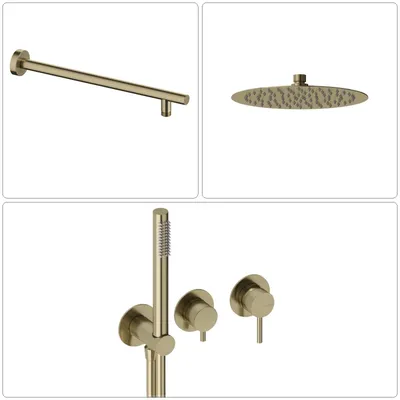 Produktbild von SANYCCES LOOP Unterputz Einhebel-Brausebatterie mit Umsteller, Handbrause & Brauseschlauch + Brausearm & Rain Kopfbrause, gold gebürstet