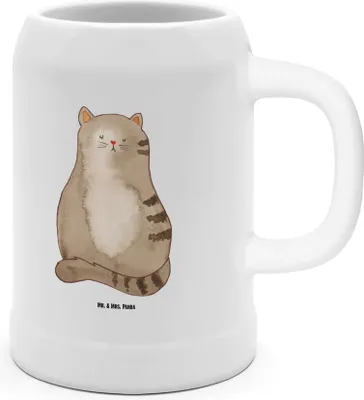 Produktbild von Mr. & Mrs. Panda Krug Katze Sitzen - Weiß - Geschenk, Steinkrug, Cat, Humpen, Bier Seidel, Kater, Liebe, Familie, Cats, Steingutkrug