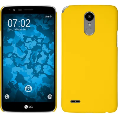 Produktbild von PhoneNatic Case kompatibel mit LG Stylus 3 - Hülle gelb gummiert Hard-case + 2 Schutzfolien