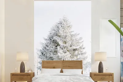 Produktbild von MuchoWow® Fototapete für Wohnzimmer oder Schlafzimmer Wandtapete Vinyl Motivtapete Winter - Baum - Schnee - Kiefer - Weiß - 170x260 cm - Wohnzimmertapete