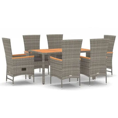 Produktbild von vidaXL 7-tlg. Garten-Essgruppe mit Kissen Grau Poly Rattan