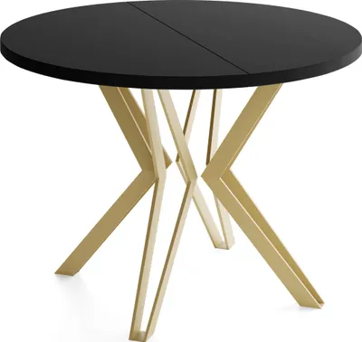 Produktbild von Runder Tisch für das Esszimmer - 100 oder 120 cm Durchmesser - Ausziehbarer Tisch mit Pulverbeschichteten Goldenen Metallbeinen - Industriestil - 100 cm - Schwarz