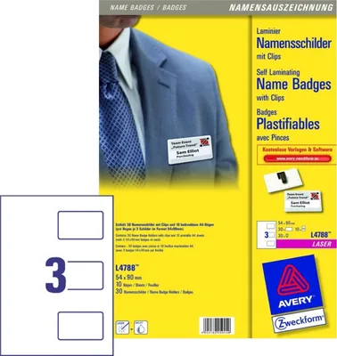 Obrázok produktu pre Laminovacie menovky 54x90mm s klipmi 30x kus