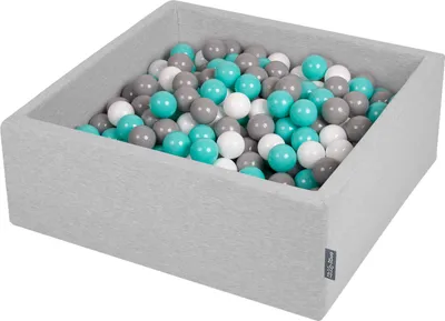 Produktbild von KiddyMoon Bällepool baby Quadrat 90x30cm mit 200 Bunte Bälle ∅7cm - Für Kinder Bällebad Bällebäder groß schaumstoff Plastikbälle - Hellgrau