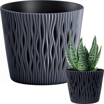 Image de Anthracite Pot rainuré Avec 3L Insert de couvercle rond sableux