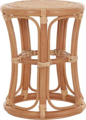 Zdjęcie produktu dla KRINES HOME Wysoki rattanowy stołek z okrągłym siedziskiem wykonany z prawdziwego rattanu / rattanowy stołek w kwiaty stołek boczny podnóżek (terakota)