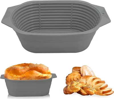 Produktbild von Silikon-Gärkörbchen, Faltkorb für Brotgärung, ovales Gärteig-Backzubehör, Zubehör für Brotbackwerkzeuge, rundes Gärschalen-Set (grau)