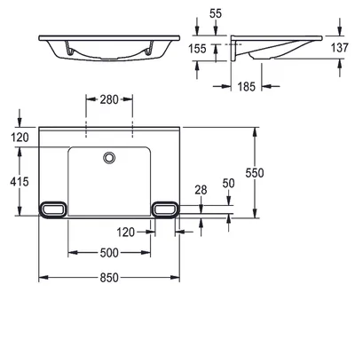 Produktbild von KWC AR Einzelwaschtisch, MEDCARE, MIRANIT,  850x150x550 mm, weiß/grau, Griff