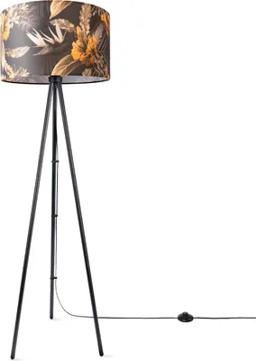 Produktbild von Stehlampe Wohnzimmer Deko Büro Dreibein Lampenschirm Rund Stoff Blumen Jungle