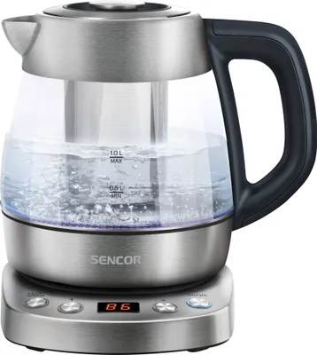 Produktbild von SENCOR SWK 1080SS Rychlovarná konvice se sítkem na čaj, vestavěný přehledný LED displej, objem 1 l, příkon: 2 200 W, nastavení teploty (60-70-80-90-100 °C)
